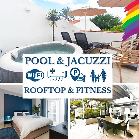 Rooftop Jaccuzi - Pool - Fitness Area - Free Wifi - Air Conditioner - Pool - Modern & Comfortable - Sunnygolf Bungalow * Maspalomas (Gran Canaria)